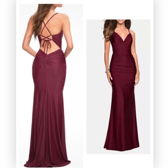 LA FEMME 30484 Ruched Sleeveless Jersey GOWN SIZE size 8 DARK BERRY NWT - Picture 1 of 9